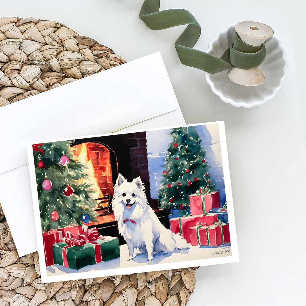 Japanese Spitz Cozy Christmas Greeting Cards Pack of 8 Blank Cards with Envelopes Whimsical A7 Size 5x7