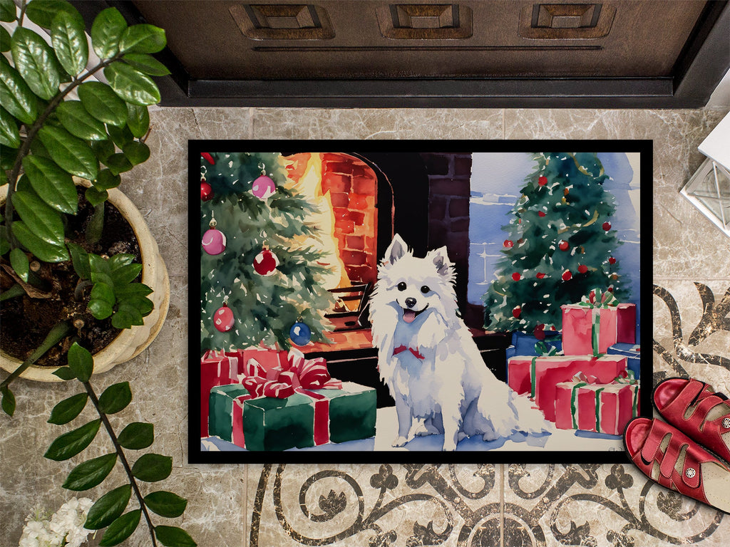 Japanese Spitz Cozy Christmas Doormat Indoor Outdoor 24H X 36W Front Door Mat Rugs for Entryway, Non Slip Washable Low Pile,