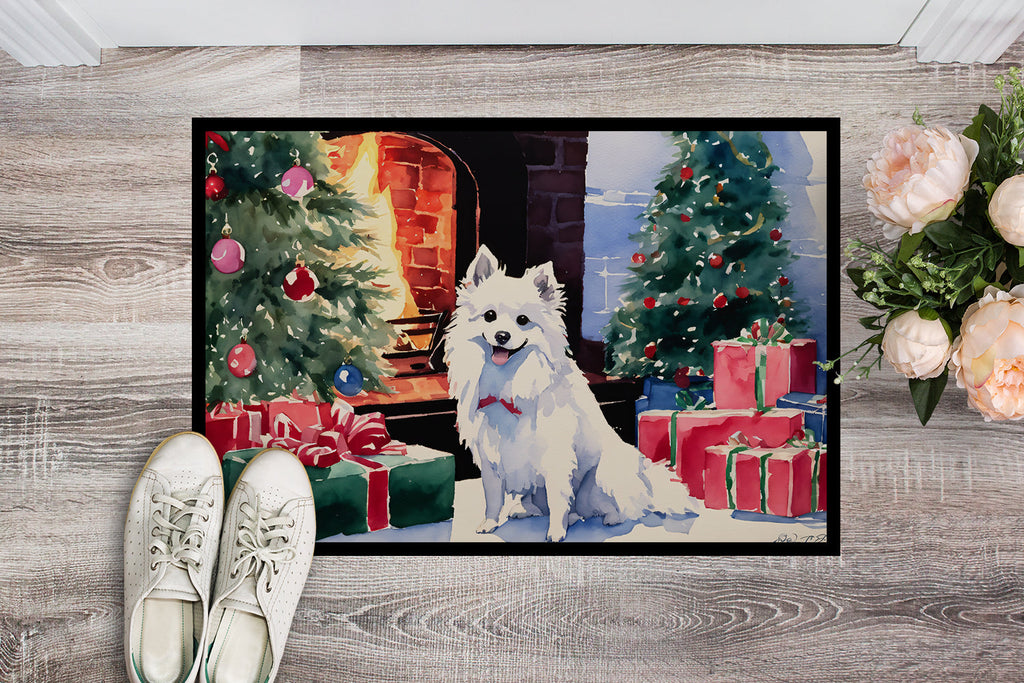 Japanese Spitz Cozy Christmas Doormat Indoor Outdoor 18H X 27W Front Door Mat Rugs for Entryway, Non Slip Washable