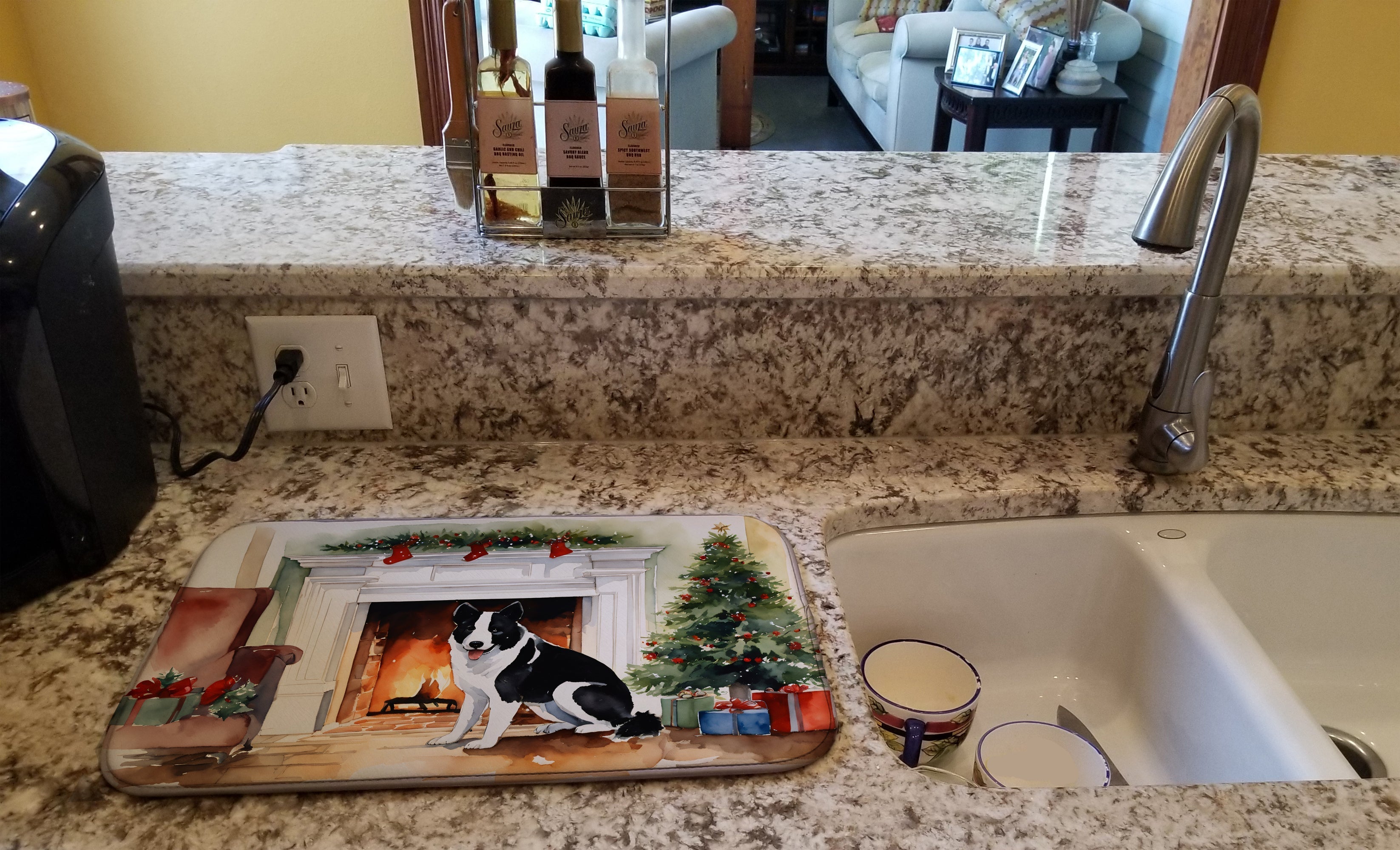 Karelian Bear Dog Cozy Christmas Dish Drying Mat Absorbent Dish Drying Mat Pad for Kitchen Counter Dish Drainer Mat for Countertop, 14 x 21", Multicolor