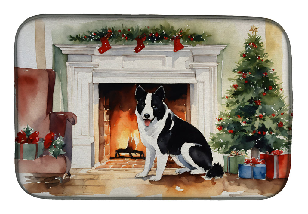 Karelian Bear Dog Cozy Christmas Dish Drying Mat Absorbent Dish Drying Mat Pad for Kitchen Counter Dish Drainer Mat for Countertop, 14 x 21", Multicolor