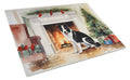 Karelian Bear Dog Cozy Christmas Cutting Board Tempered Glass Kitchen Cutting Surface, Heat Resistant Chopping, Non-Slip Feet, Food Prep & Serving