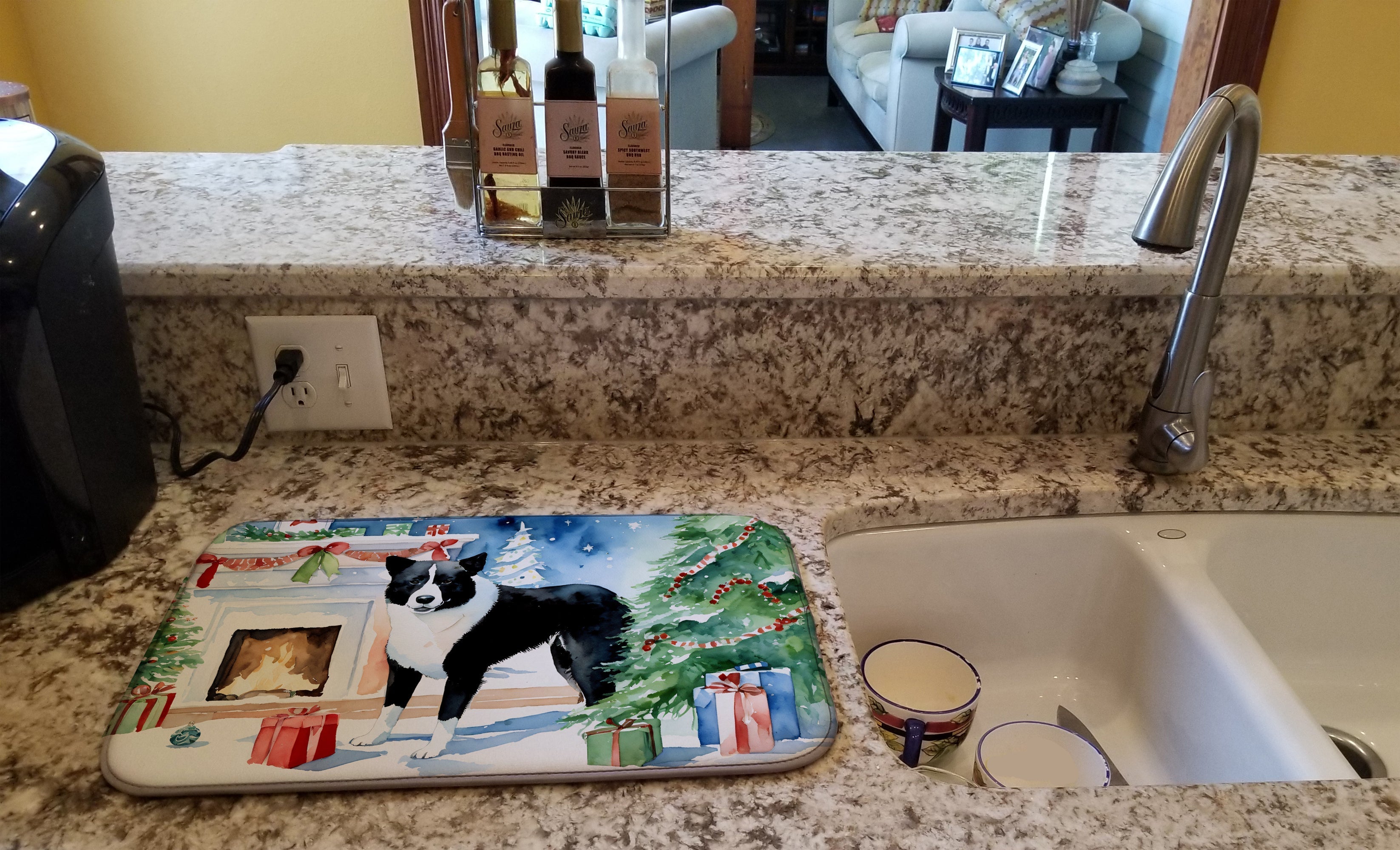 Karelian Bear Dog Cozy Christmas Dish Drying Mat Absorbent Dish Drying Mat Pad for Kitchen Counter Dish Drainer Mat for Countertop, 14 x 21", Multicolor