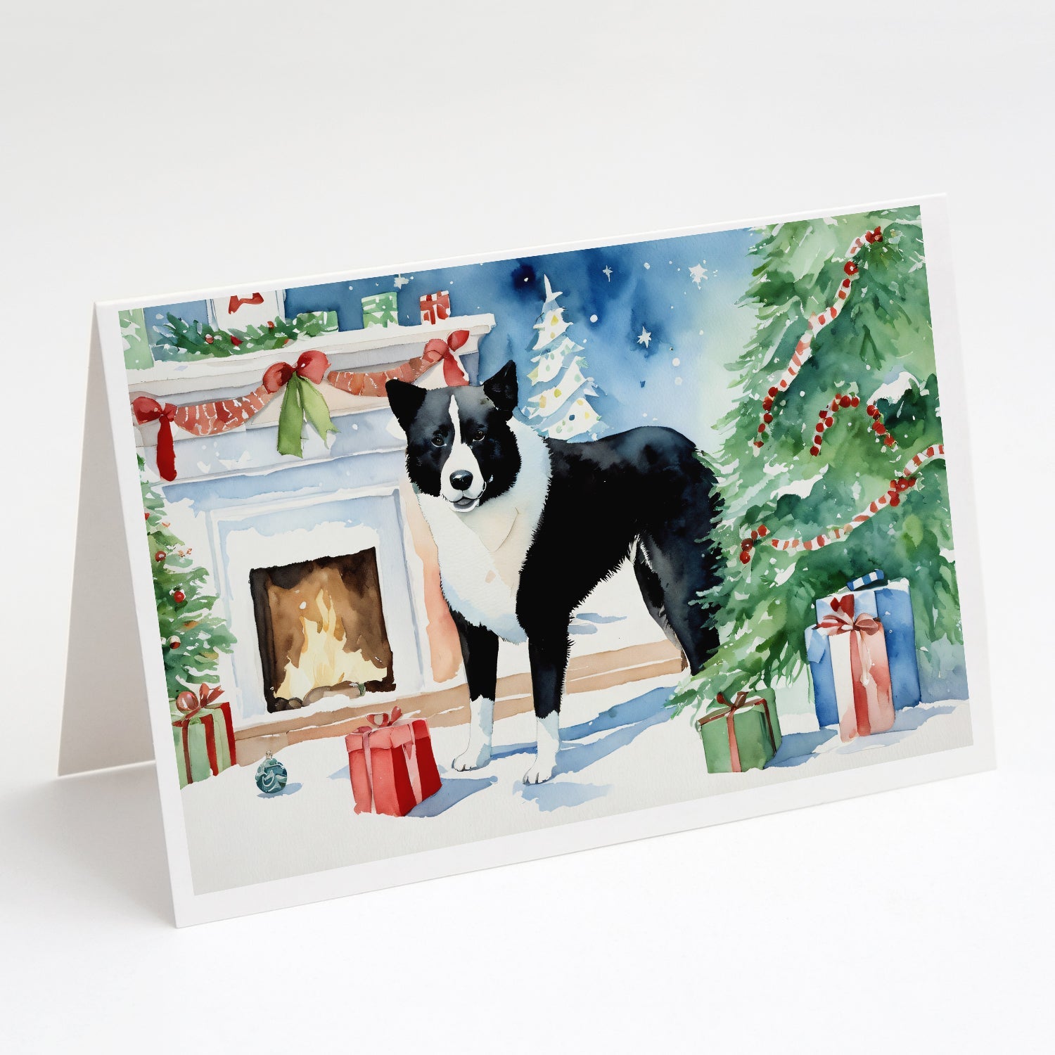Karelian Bear Dog Cozy Christmas Greeting Cards Pack of 8 Blank Cards with Envelopes Whimsical A7 Size 5x7