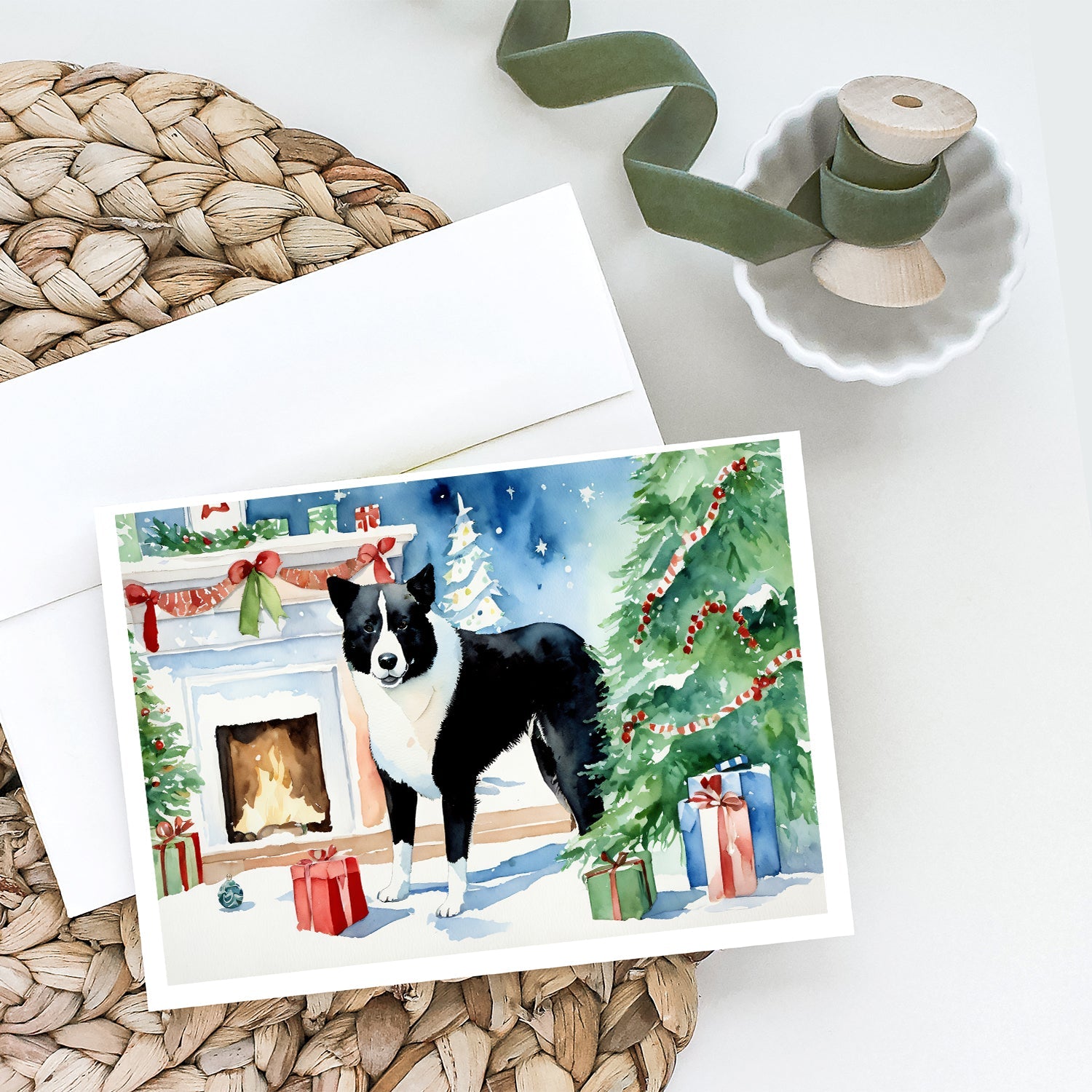 Karelian Bear Dog Cozy Christmas Greeting Cards Pack of 8 Blank Cards with Envelopes Whimsical A7 Size 5x7