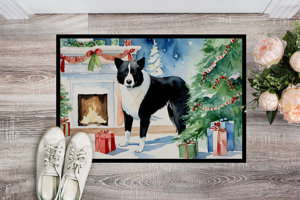 Karelian Bear Dog Cozy Christmas Doormat Indoor Outdoor 18H X 27W Front Door Mat Rugs for Entryway, Non Slip Washable