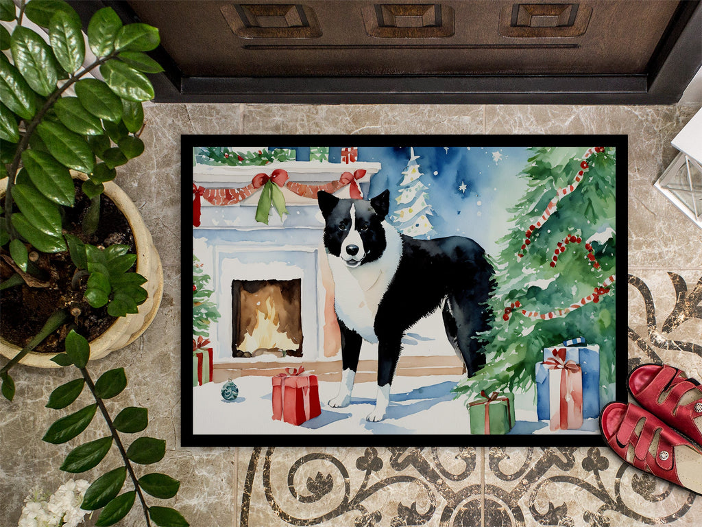 Karelian Bear Dog Cozy Christmas Doormat Indoor Outdoor 18H X 27W Front Door Mat Rugs for Entryway, Non Slip Washable