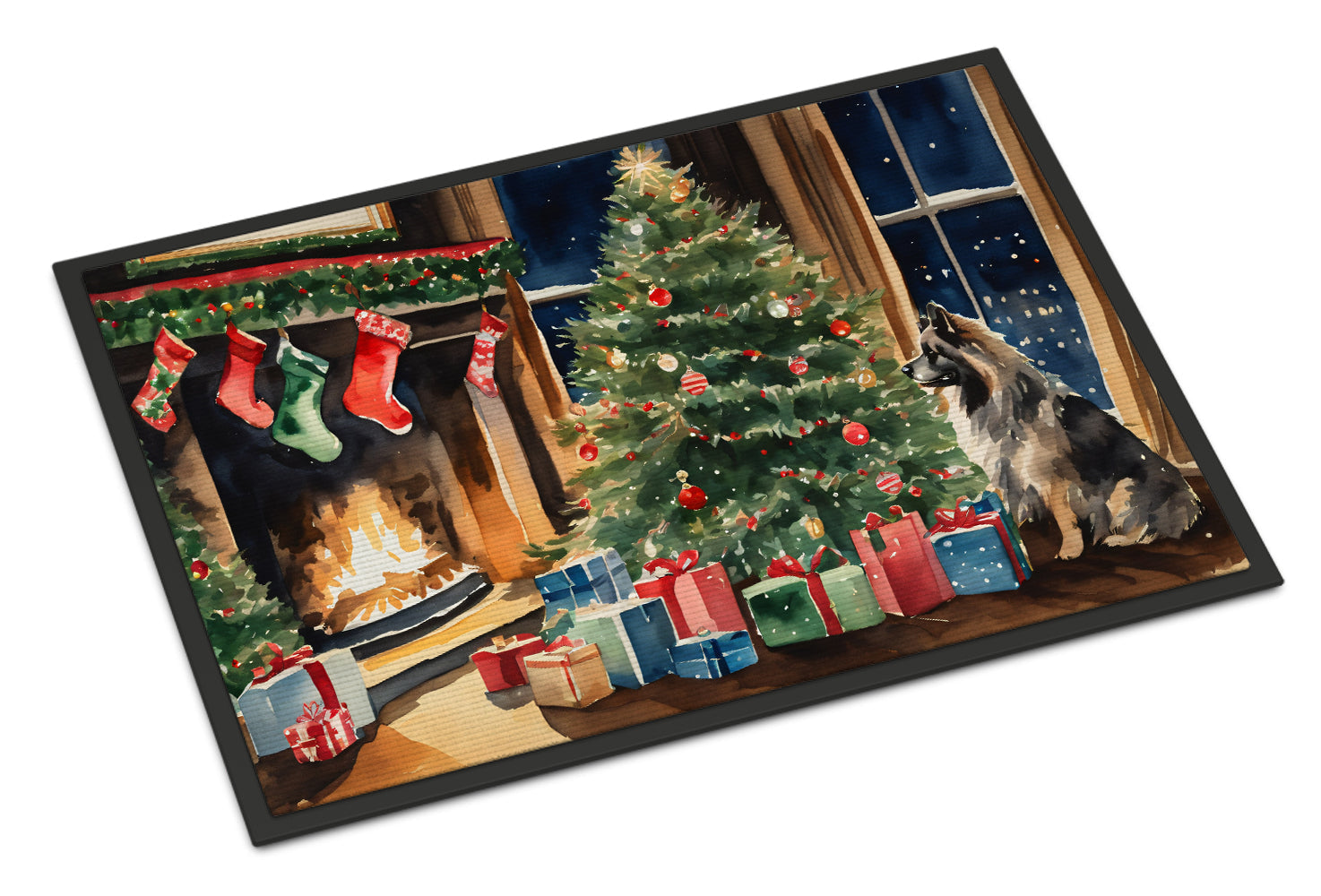 Keeshond Cozy Christmas Doormat Indoor Outdoor 24H X 36W Front Door Mat Rugs for Entryway, Non Slip Washable Low Pile,