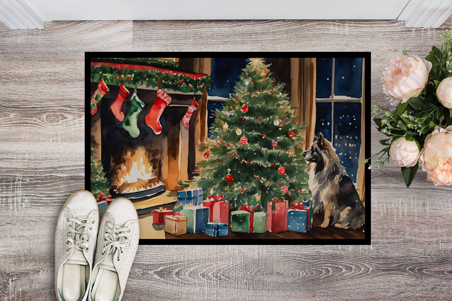 Keeshond Cozy Christmas Doormat Indoor Outdoor 24H X 36W Front Door Mat Rugs for Entryway, Non Slip Washable Low Pile,