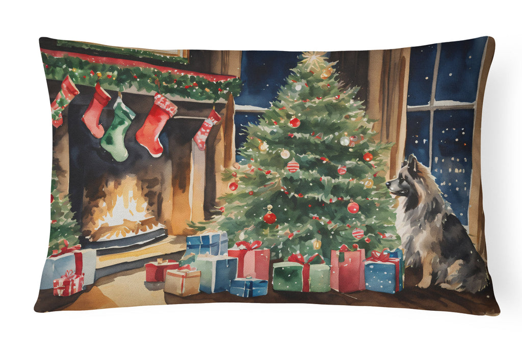 Keeshond Cozy Christmas Decorative Throw Pillow 12x16 Indoor Outdoor Accent Cushion, Fabric Cover with Insert for Sofa, Bed, Porch & Living Room