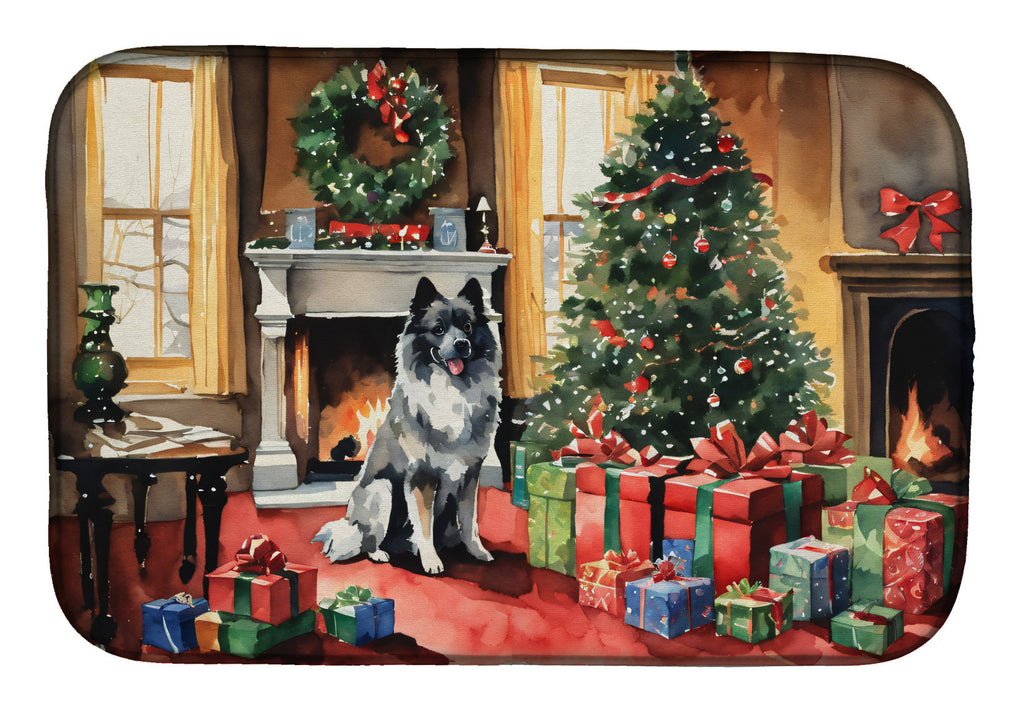 Keeshond Cozy Christmas Dish Drying Mat Absorbent Dish Drying Mat Pad for Kitchen Counter Dish Drainer Mat for Countertop, 14 x 21", Multicolor