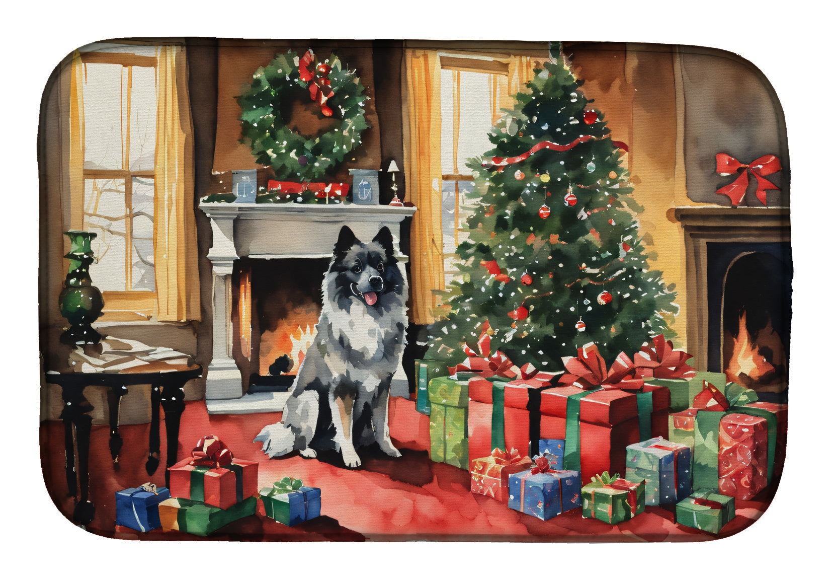 Keeshond Cozy Christmas Dish Drying Mat Absorbent Dish Drying Mat Pad for Kitchen Counter Dish Drainer Mat for Countertop, 14 x 21", Multicolor