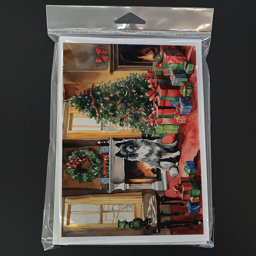 Keeshond Cozy Christmas Greeting Cards Pack of 8 Blank Cards with Envelopes Whimsical A7 Size 5x7