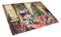 Keeshond Cozy Christmas Cutting Board Tempered Glass Kitchen Cutting Surface, Heat Resistant Chopping, Non-Slip Feet, Food Prep & Serving
