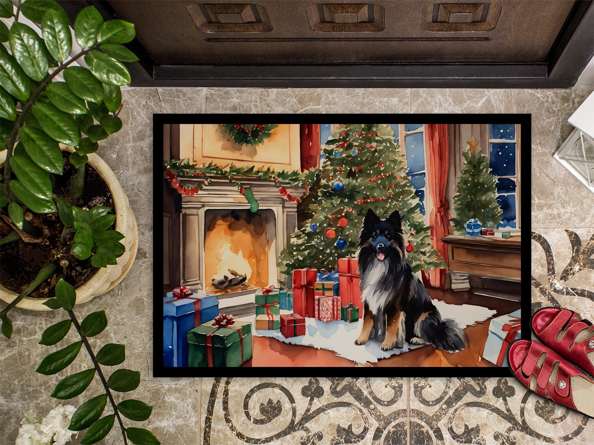 Keeshond Cozy Christmas Doormat Indoor Outdoor 24H X 36W Front Door Mat Rugs for Entryway, Non Slip Washable Low Pile,