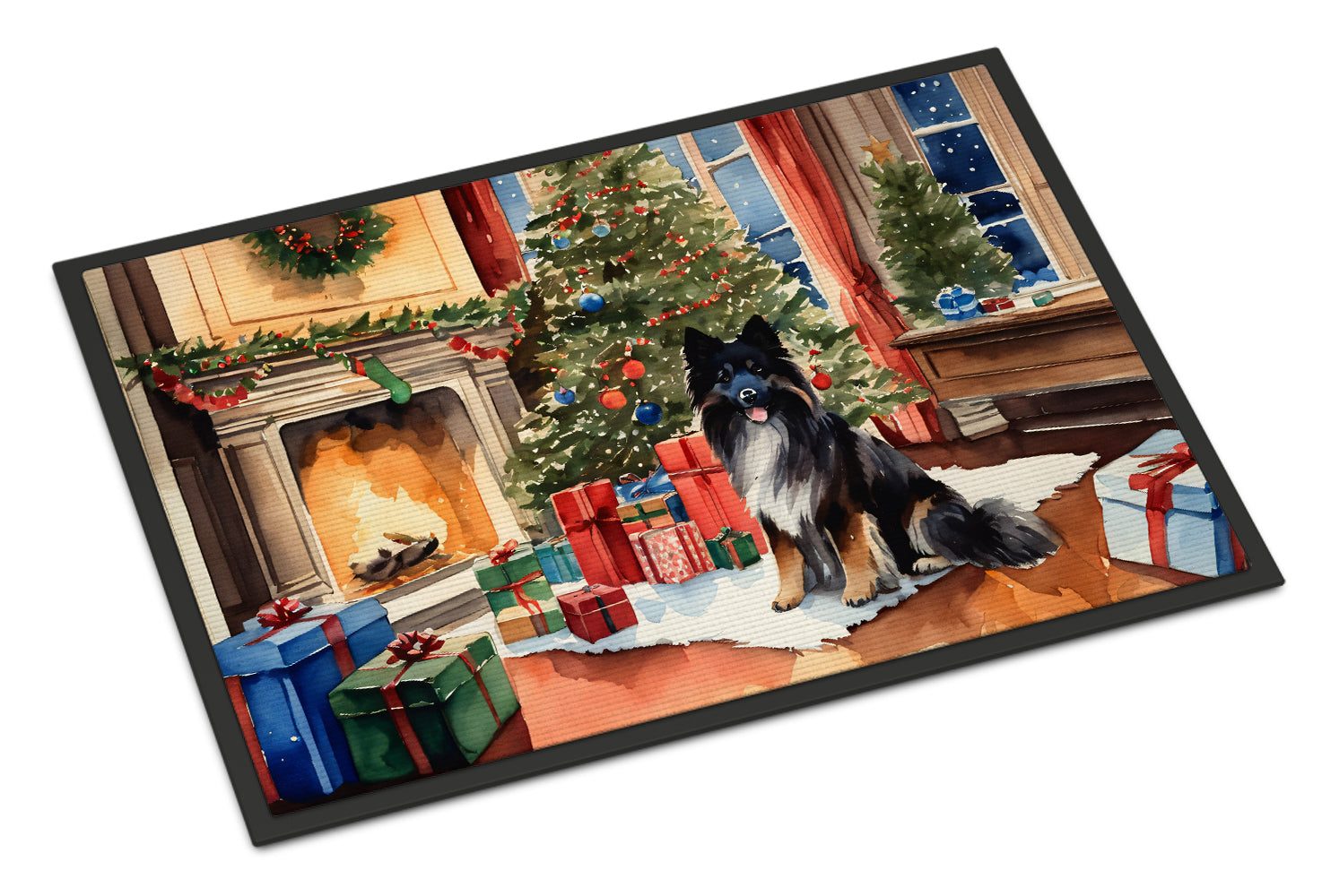 Keeshond Cozy Christmas Doormat Indoor Outdoor 18H X 27W Front Door Mat Rugs for Entryway, Non Slip Washable