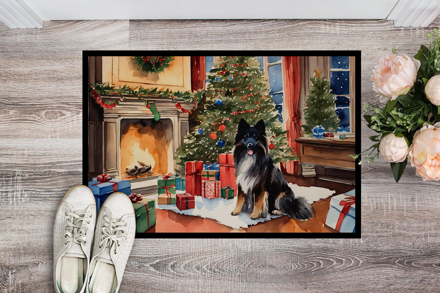 Keeshond Cozy Christmas Doormat Indoor Outdoor 18H X 27W Front Door Mat Rugs for Entryway, Non Slip Washable