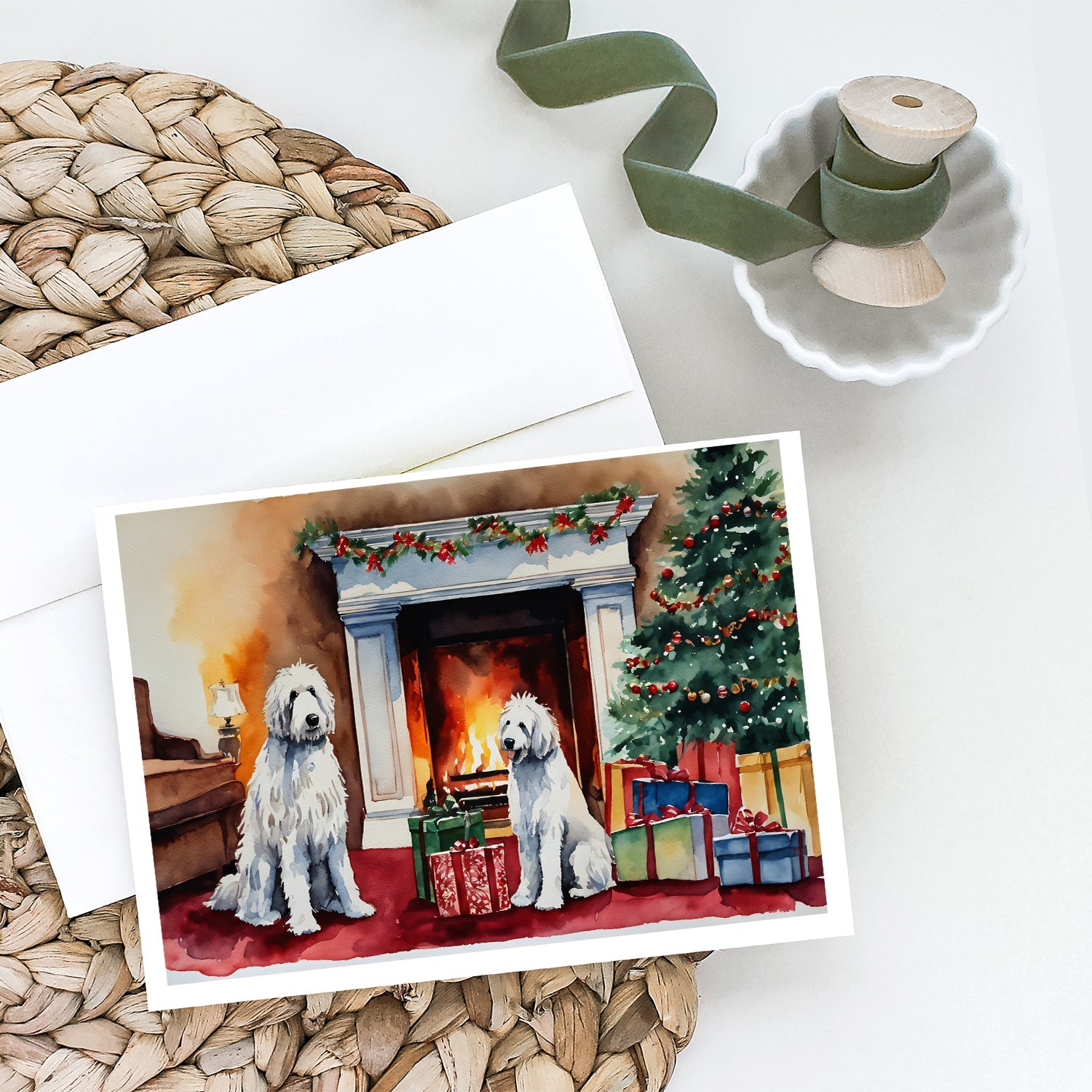 Komondor Cozy Christmas Greeting Cards Pack of 8 Blank Cards with Envelopes Whimsical A7 Size 5x7