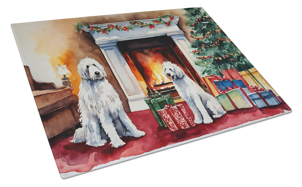 Komondor Cozy Christmas Cutting Board Tempered Glass Kitchen Cutting Surface, Heat Resistant Chopping, Non-Slip Feet, Food Prep & Serving