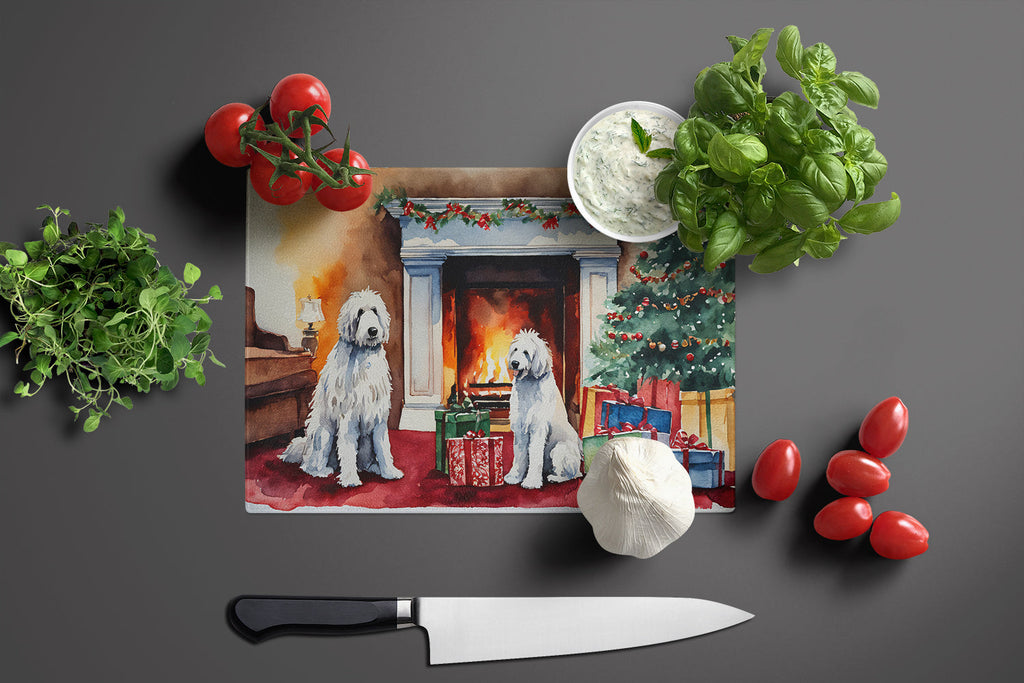 Komondor Cozy Christmas Cutting Board Tempered Glass Kitchen Cutting Surface, Heat Resistant Chopping, Non-Slip Feet, Food Prep & Serving