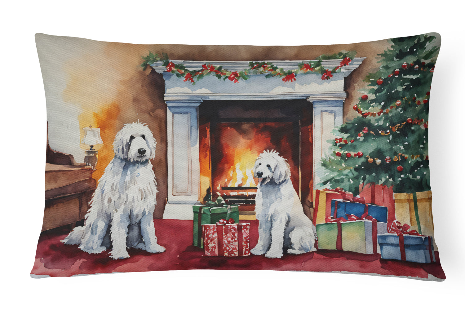 Komondor Cozy Christmas Decorative Throw Pillow 12x16 Indoor Outdoor Accent Cushion, Fabric Cover with Insert for Sofa, Bed, Porch & Living Room