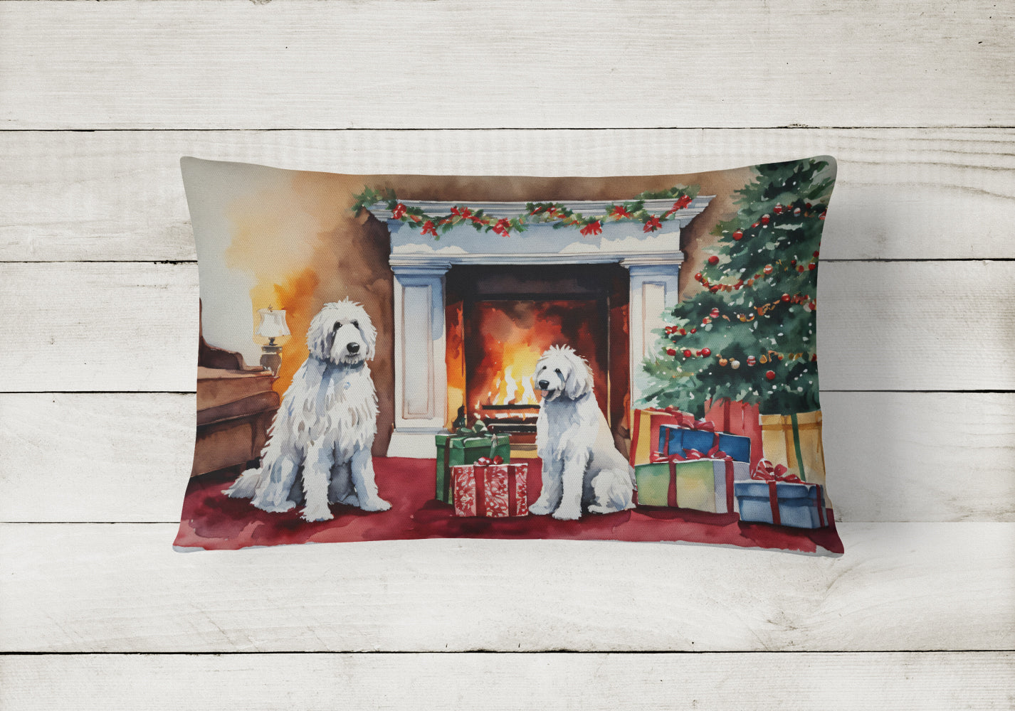 Komondor Cozy Christmas Decorative Throw Pillow 12x16 Indoor Outdoor Accent Cushion, Fabric Cover with Insert for Sofa, Bed, Porch & Living Room