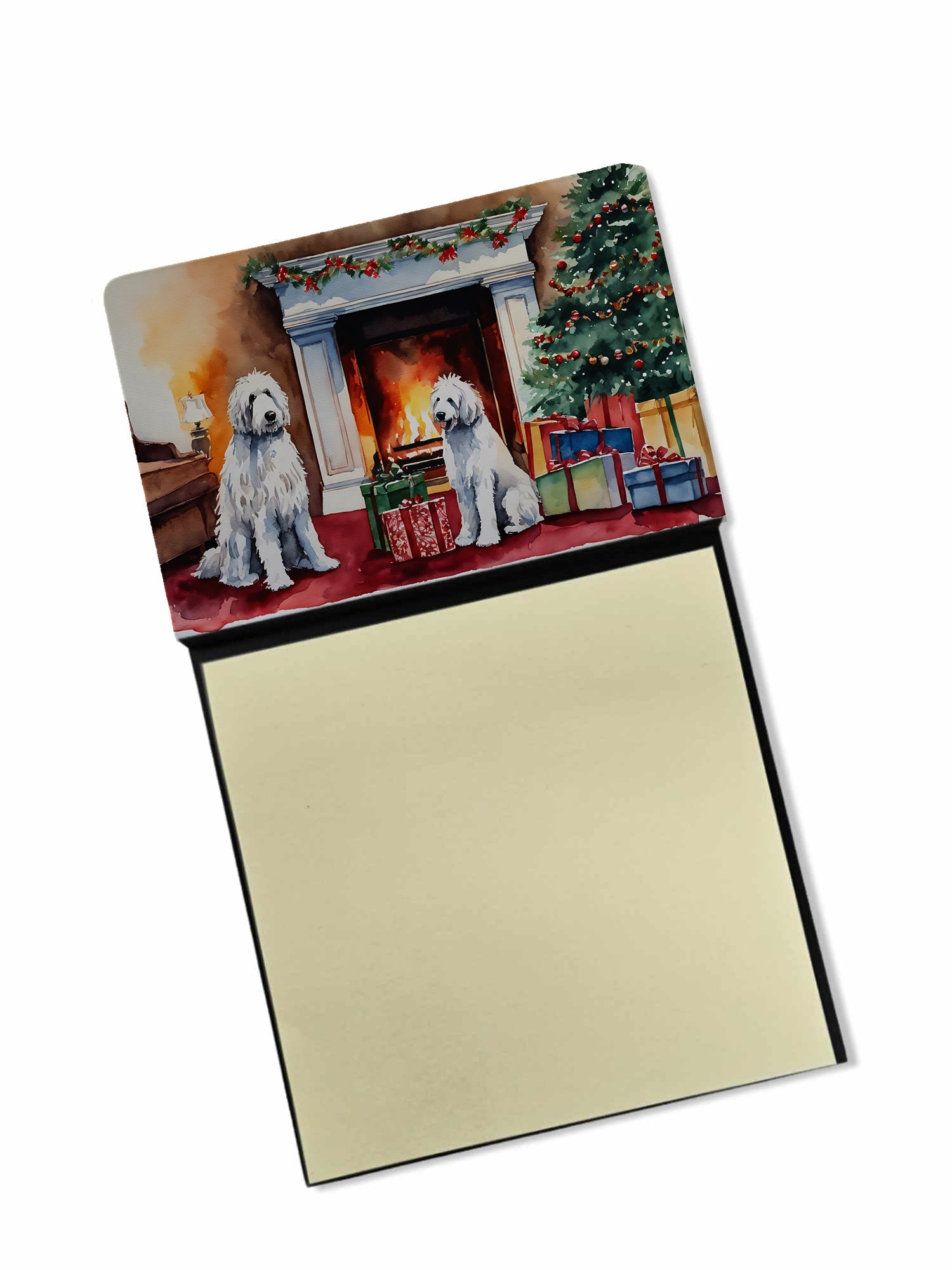 Komondor Cozy Christmas Watercolor Sticky Note Holder Refillable Dispenser Desk Accessory 3x3 Pad Gift