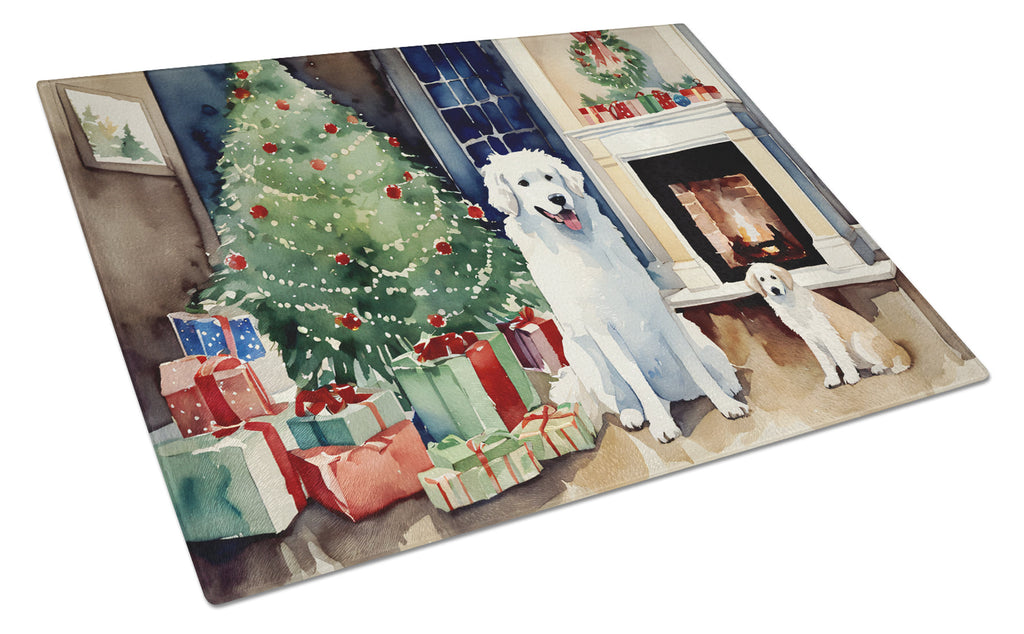 Kuvasz Cozy Christmas Cutting Board Tempered Glass Kitchen Cutting Surface, Heat Resistant Chopping, Non-Slip Feet, Food Prep & Serving
