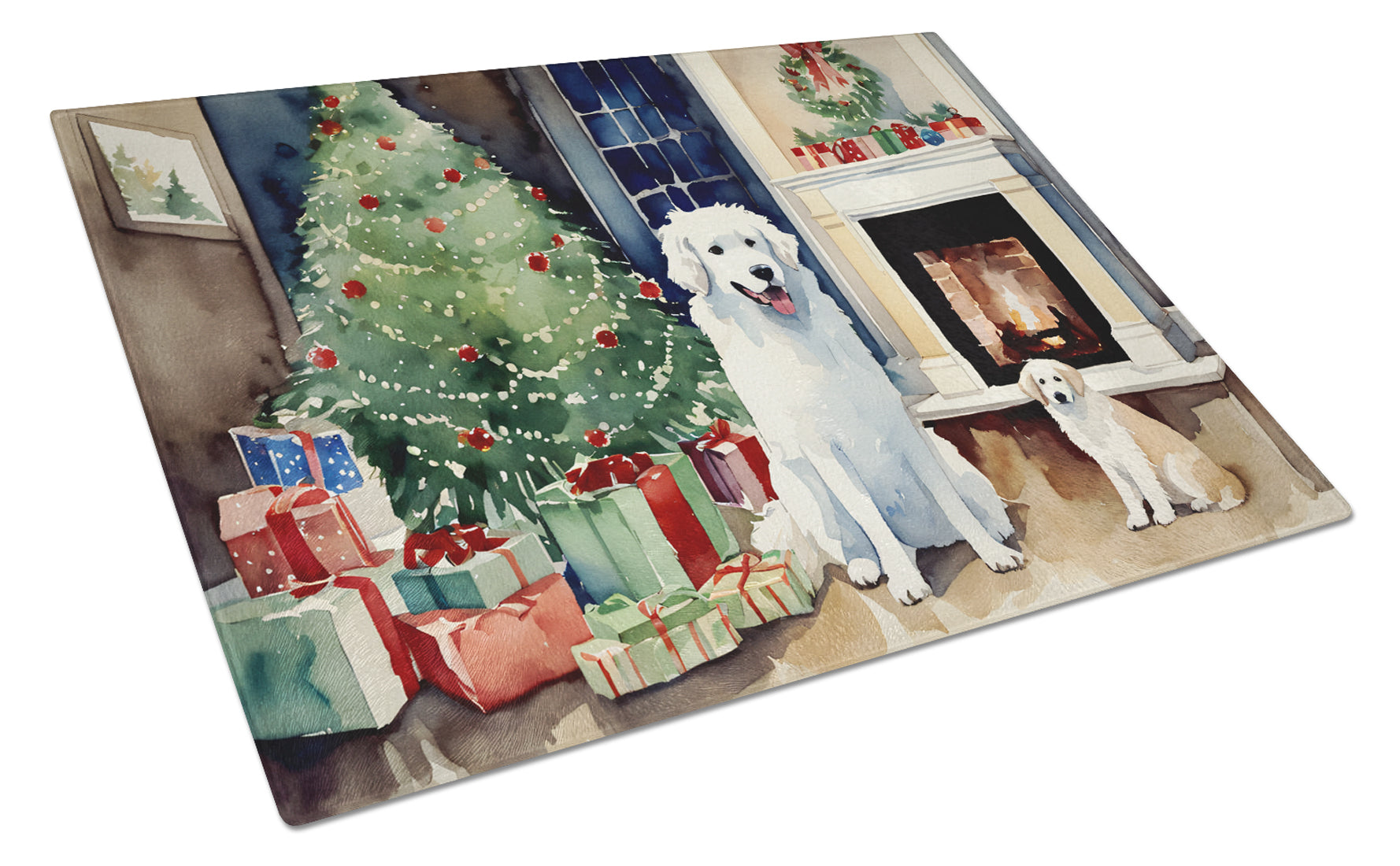 Kuvasz Cozy Christmas Cutting Board Tempered Glass Kitchen Cutting Surface, Heat Resistant Chopping, Non-Slip Feet, Food Prep & Serving