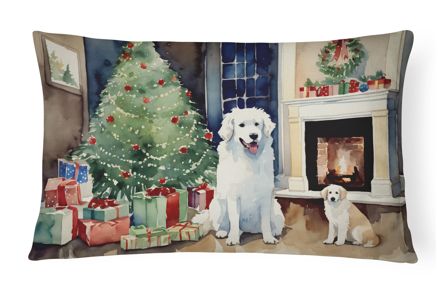 Kuvasz Cozy Christmas Decorative Throw Pillow 12x16 Indoor Outdoor Accent Cushion, Fabric Cover with Insert for Sofa, Bed, Porch & Living Room