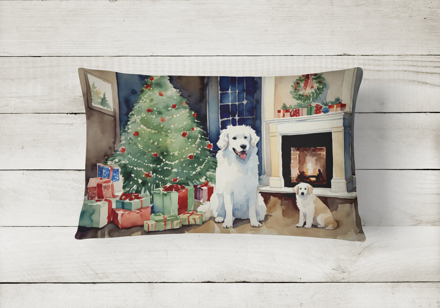 Kuvasz Cozy Christmas Decorative Throw Pillow 12x16 Indoor Outdoor Accent Cushion, Fabric Cover with Insert for Sofa, Bed, Porch & Living Room