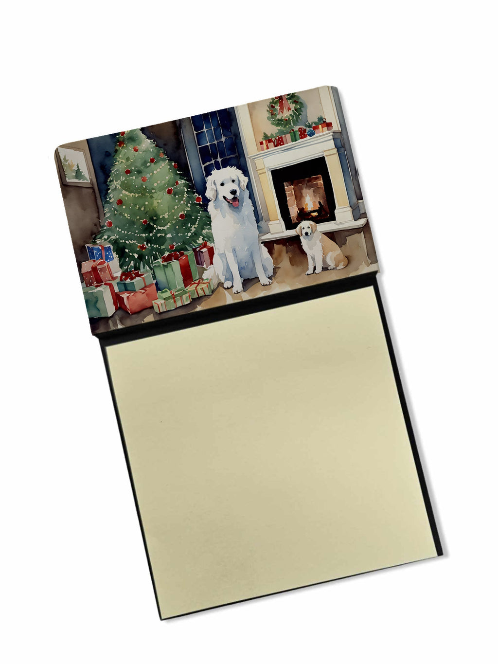 Kuvasz Cozy Christmas Watercolor Sticky Note Holder Refillable Dispenser Desk Accessory 3x3 Pad Gift