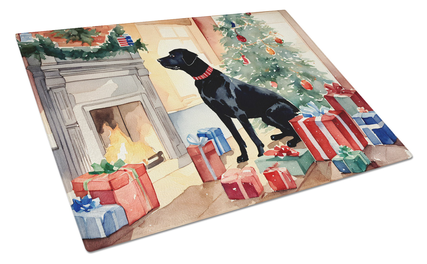 Labrador Retriever Cozy Christmas Cutting Board Tempered Glass Kitchen Cutting Surface, Heat Resistant Chopping, Non-Slip Feet, Food Prep & Serving