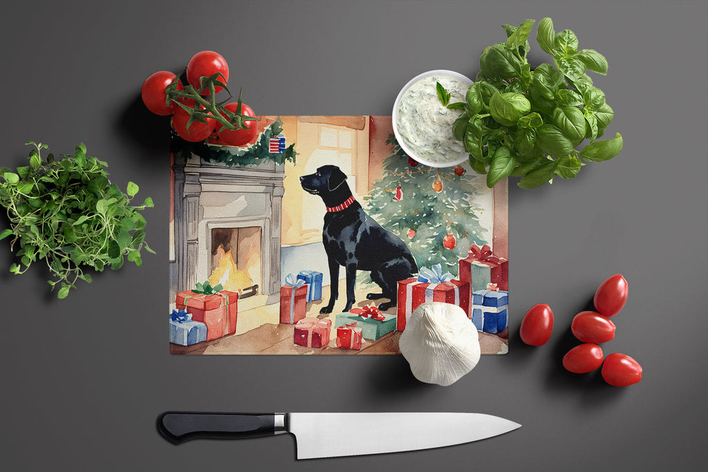 Labrador Retriever Cozy Christmas Cutting Board Tempered Glass Kitchen Cutting Surface, Heat Resistant Chopping, Non-Slip Feet, Food Prep & Serving