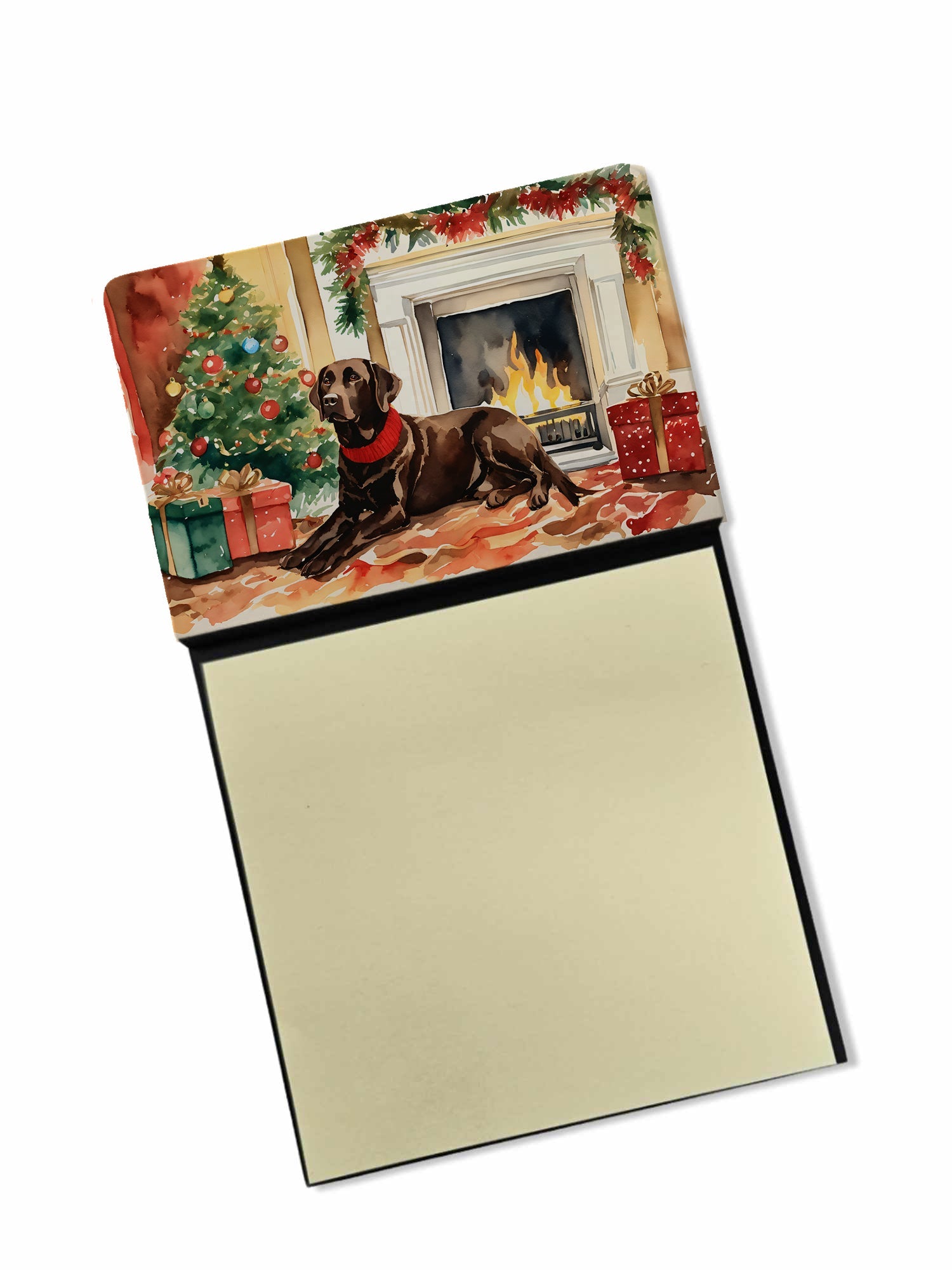 Labrador Retriever Cozy Christmas Watercolor Sticky Note Holder Refillable Dispenser Desk Accessory 3x3 Pad Gift
