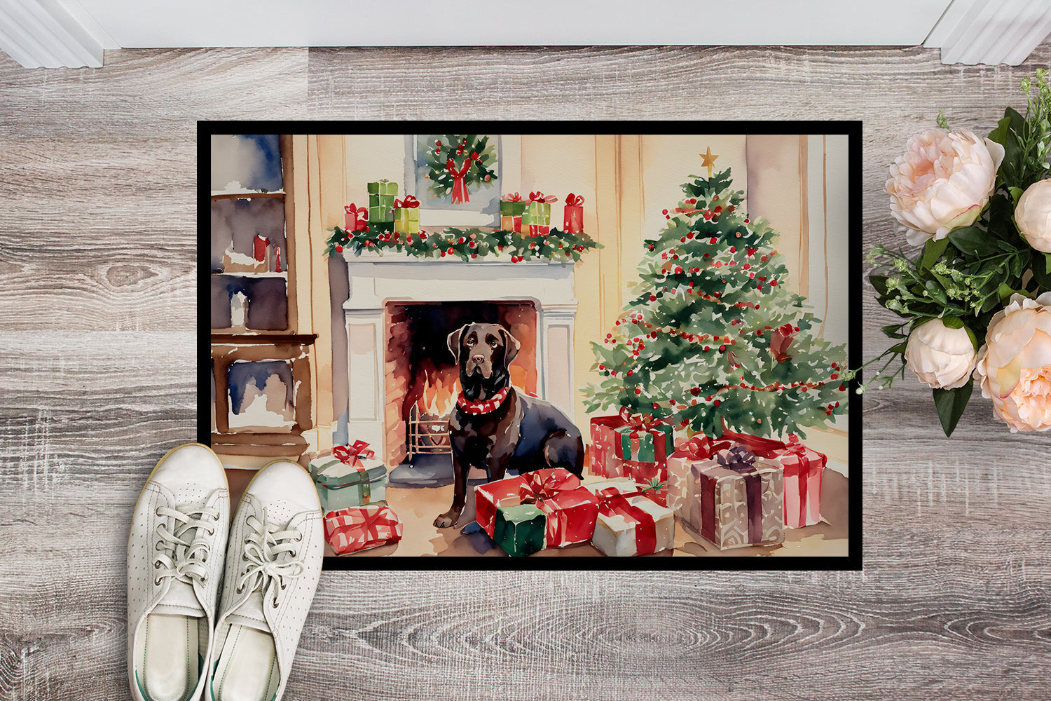 Labrador Retriever Cozy Christmas Doormat Indoor Outdoor 18H X 27W Front Door Mat Rugs for Entryway, Non Slip Washable