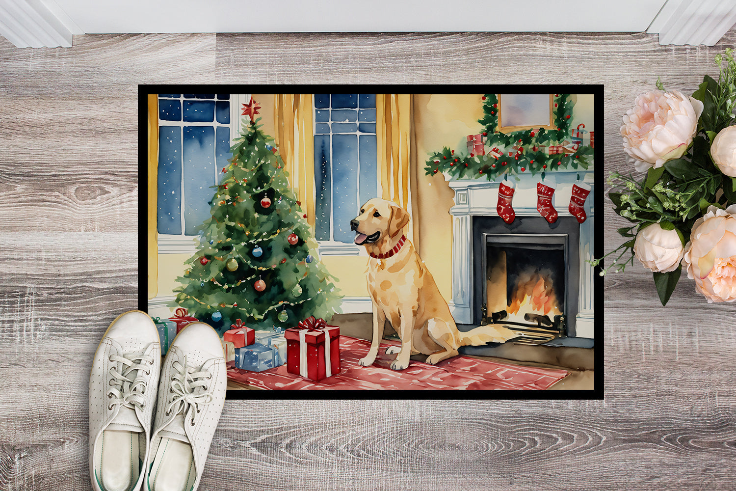 Labrador Retriever Cozy Christmas Doormat Indoor Outdoor 18H X 27W Front Door Mat Rugs for Entryway, Non Slip Washable