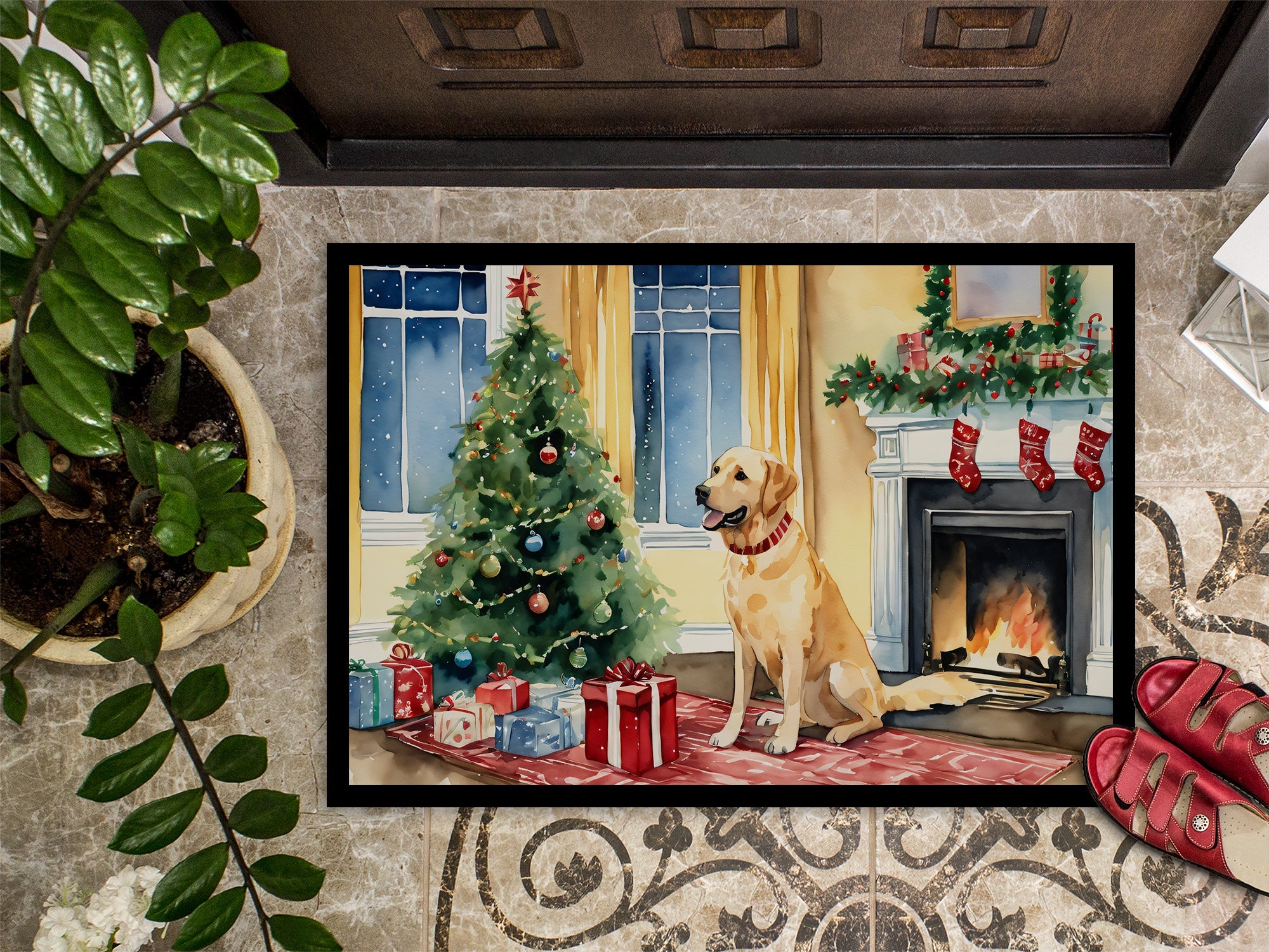 Labrador Retriever Cozy Christmas Doormat Indoor Outdoor 18H X 27W Front Door Mat Rugs for Entryway, Non Slip Washable