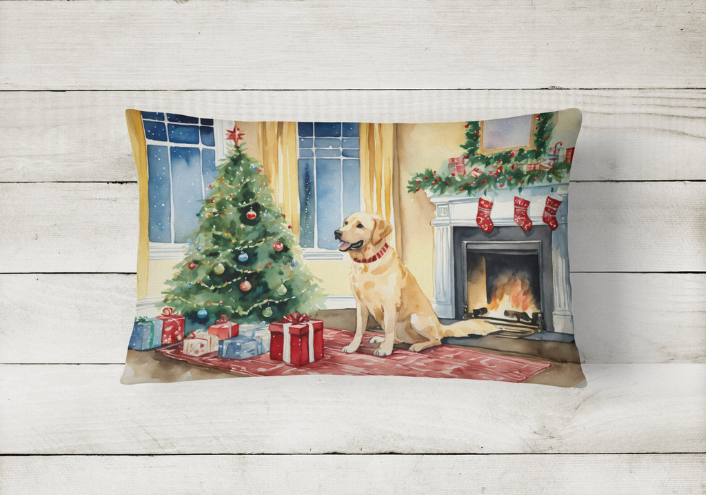 Labrador Retriever Cozy Christmas Decorative Throw Pillow 12x16 Indoor Outdoor Accent Cushion, Fabric Cover with Insert for Sofa, Bed, Porch & Living Room