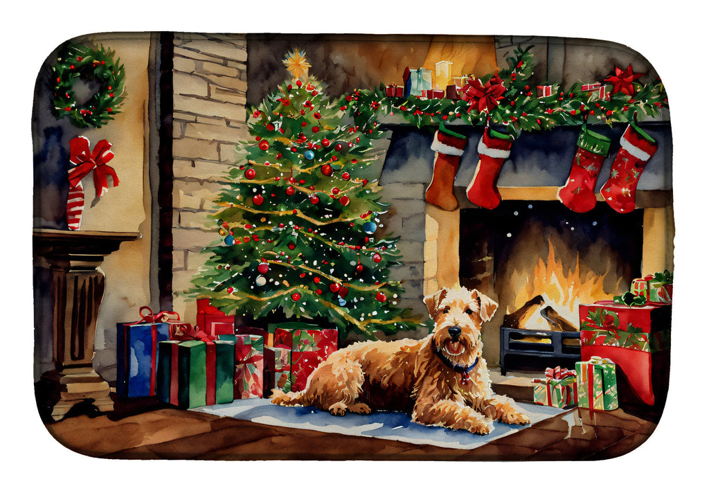Lakeland Terrier Cozy Christmas Dish Drying Mat Absorbent Dish Drying Mat Pad for Kitchen Counter Dish Drainer Mat for Countertop, 14 x 21", Multicolor