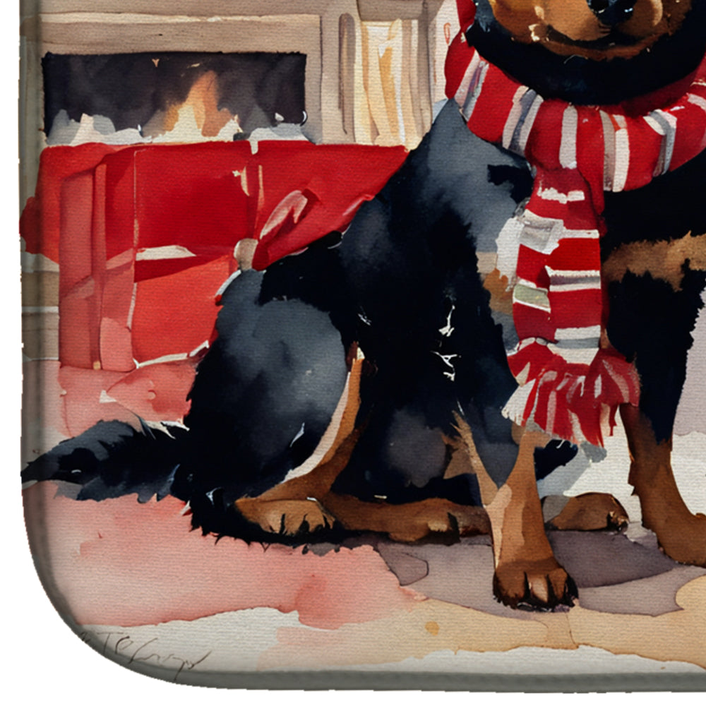 Lancashire Heeler Cozy Christmas Dish Drying Mat Absorbent Dish Drying Mat Pad for Kitchen Counter Dish Drainer Mat for Countertop, 14 x 21", Multicolor