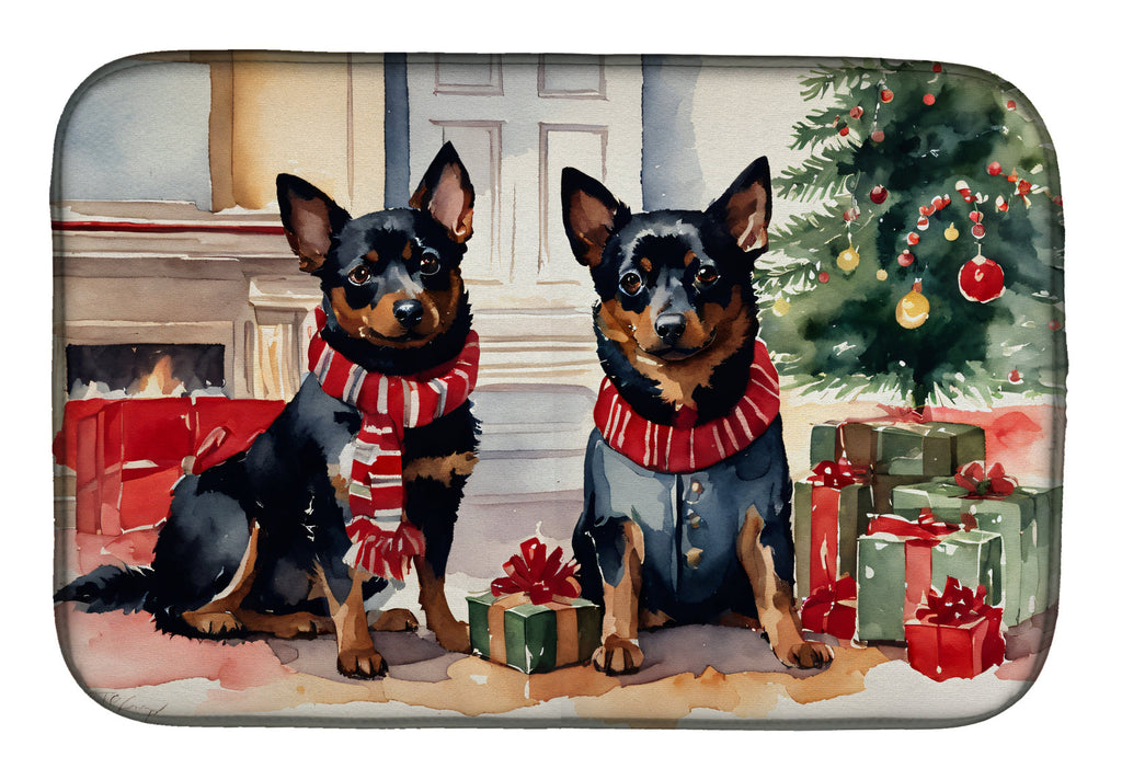 Lancashire Heeler Cozy Christmas Dish Drying Mat Absorbent Dish Drying Mat Pad for Kitchen Counter Dish Drainer Mat for Countertop, 14 x 21", Multicolor