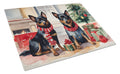 Lancashire Heeler Cozy Christmas Cutting Board Tempered Glass Kitchen Cutting Surface, Heat Resistant Chopping, Non-Slip Feet, Food Prep & Serving
