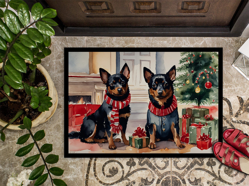 Lancashire Heeler Cozy Christmas Doormat Indoor Outdoor 18H X 27W Front Door Mat Rugs for Entryway, Non Slip Washable