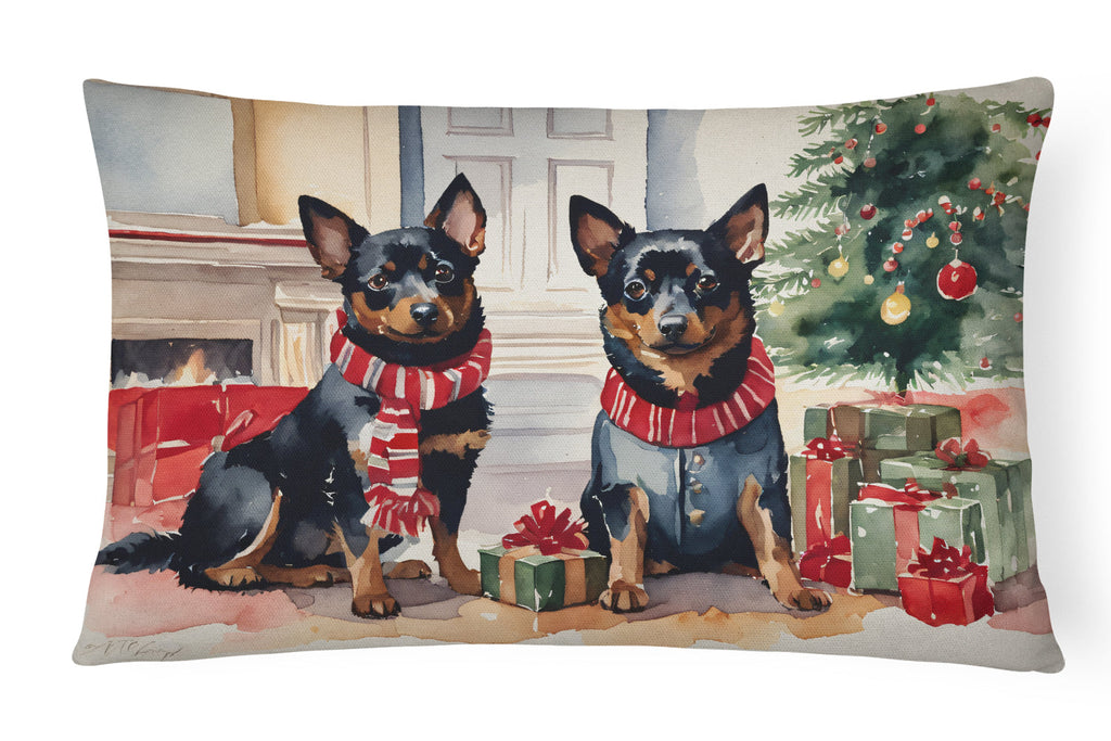 Lancashire Heeler Cozy Christmas Decorative Throw Pillow 12x16 Indoor Outdoor Accent Cushion, Fabric Cover with Insert for Sofa, Bed, Porch & Living Room