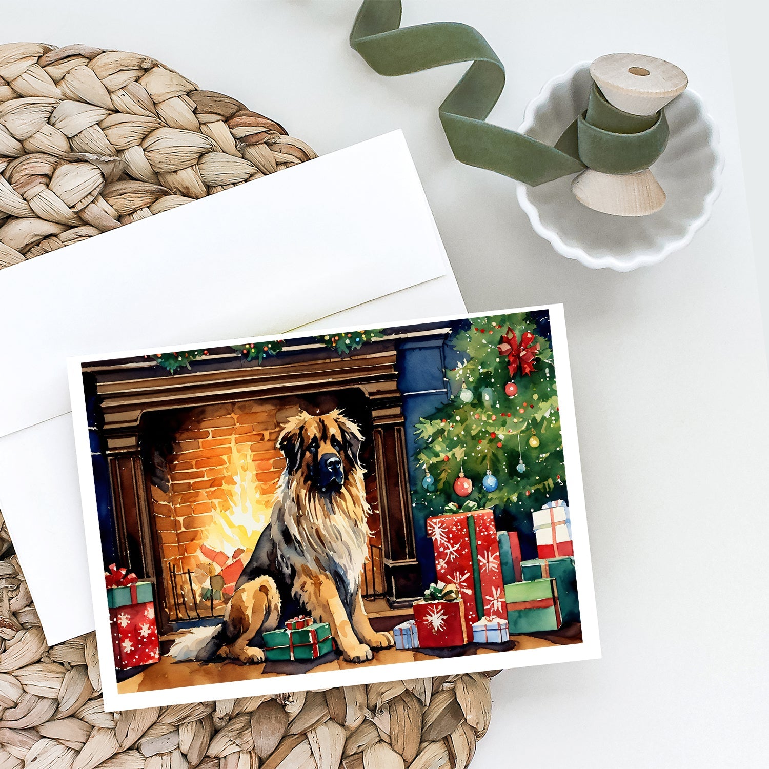 Leonberger Cozy Christmas Greeting Cards Pack of 8 Blank Cards with Envelopes Whimsical A7 Size 5x7