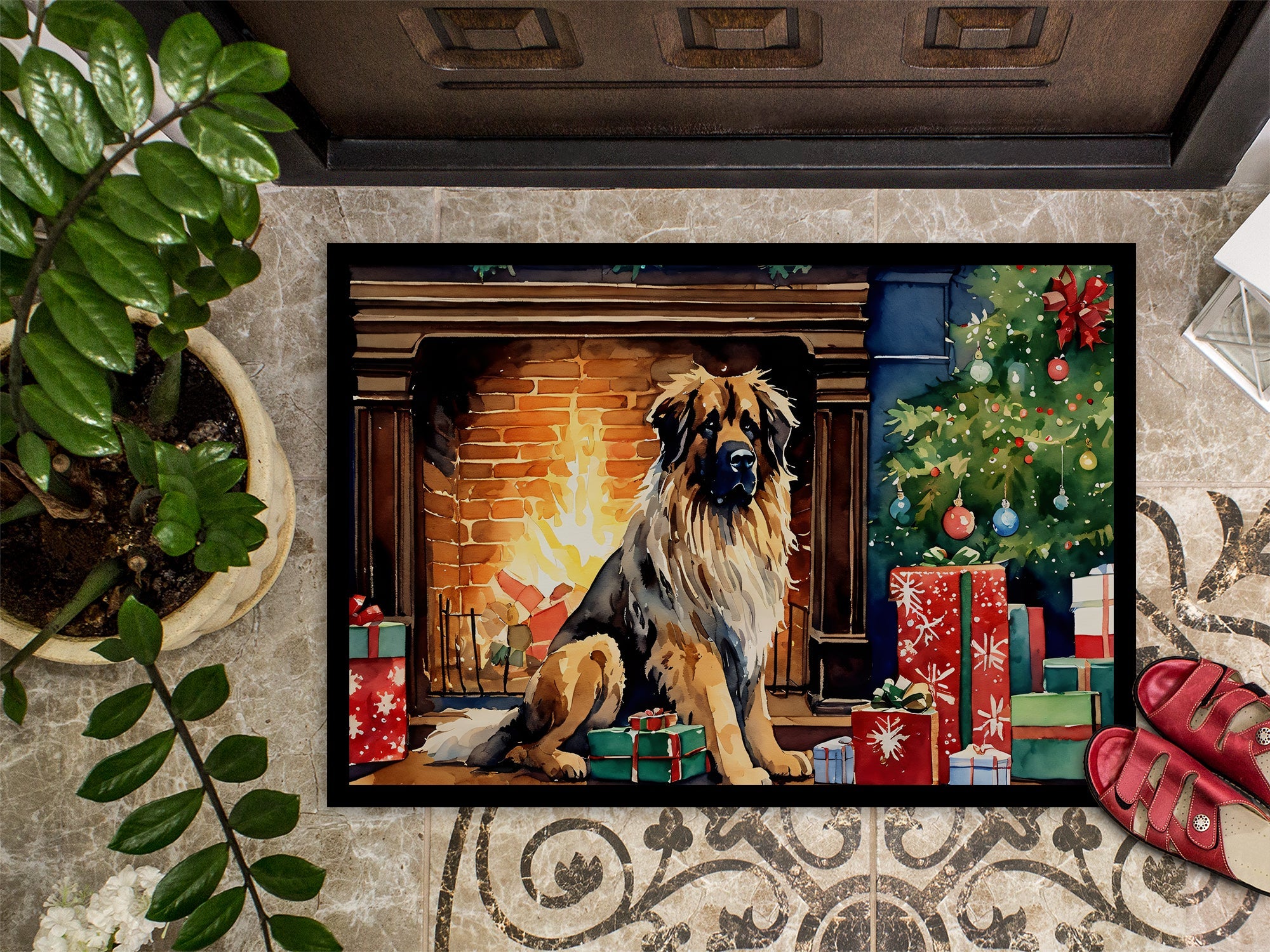 Leonberger Cozy Christmas Doormat Indoor Outdoor 24H X 36W Front Door Mat Rugs for Entryway, Non Slip Washable Low Pile,