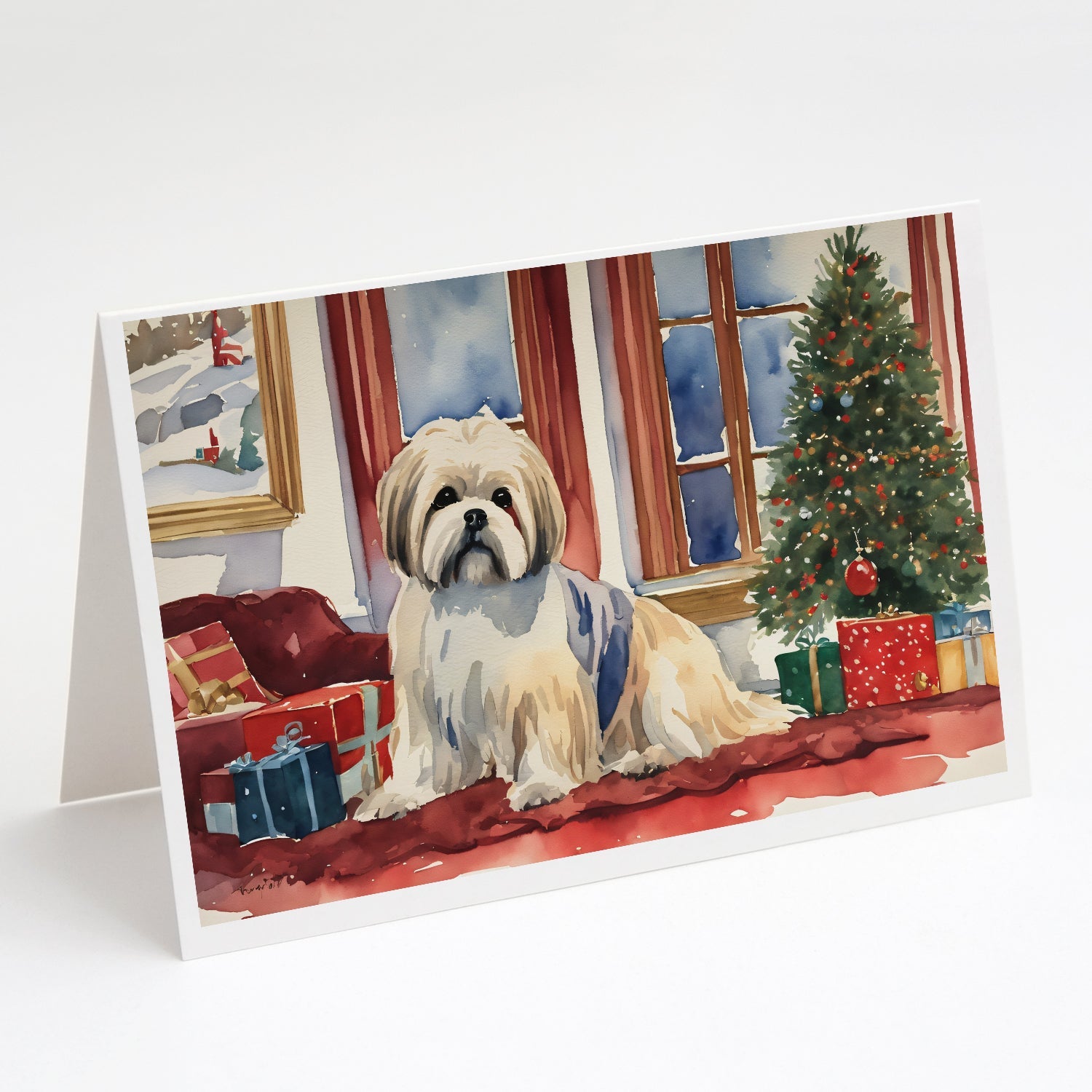Lhasa Apso Cozy Christmas Greeting Cards Pack of 8 Blank Cards with Envelopes Whimsical A7 Size 5x7