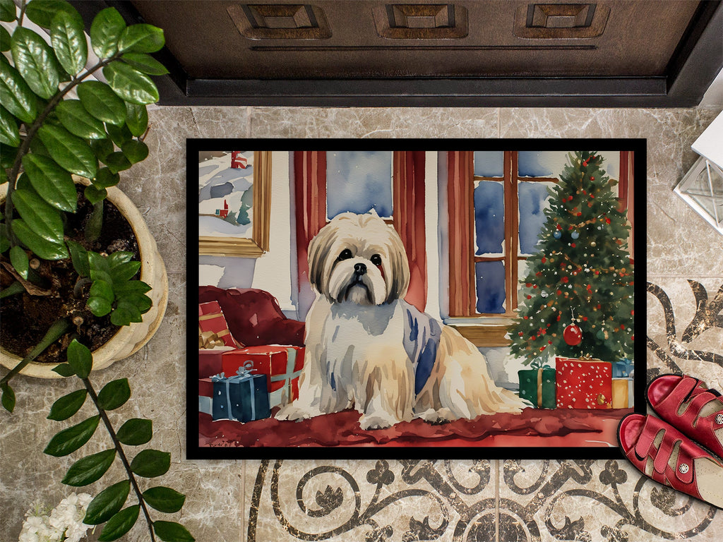 Lhasa Apso Cozy Christmas Doormat Indoor Outdoor 18H X 27W Front Door Mat Rugs for Entryway, Non Slip Washable