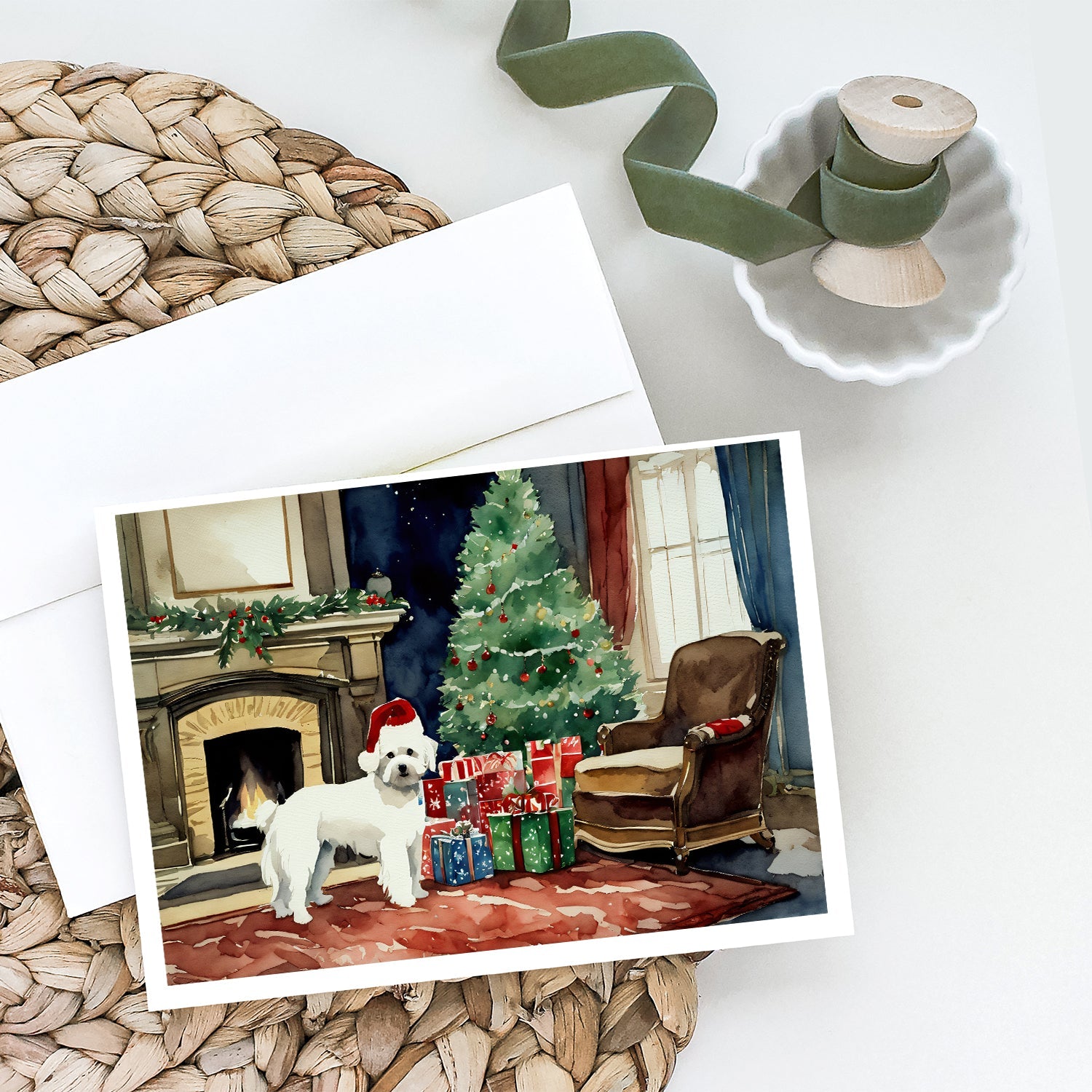 Maltese Cozy Christmas Greeting Cards Pack of 8 Blank Cards with Envelopes Whimsical A7 Size 5x7
